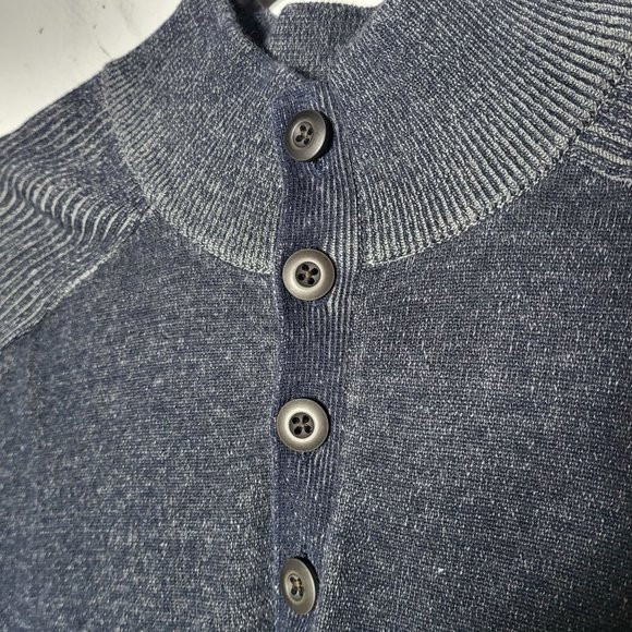 Express Men's Navy Pullover Button Ribbed Sleeve Sweater Size Large Preppy Fall - Picture 3 of 9